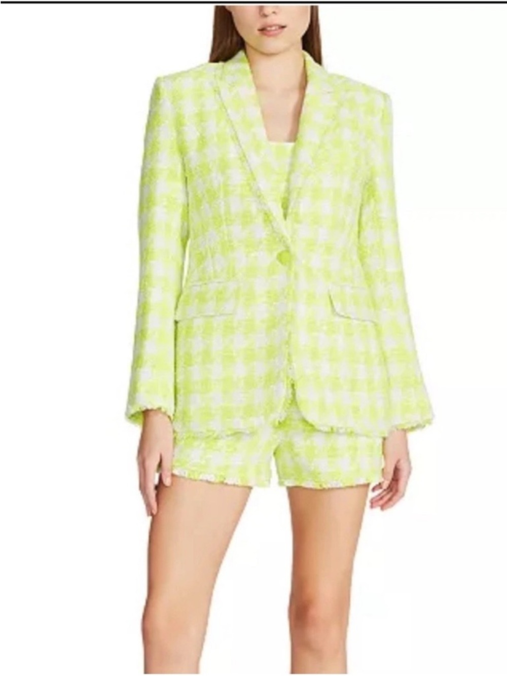Steve Madden Harlow Neon Lime Plaid Tweed Blazer